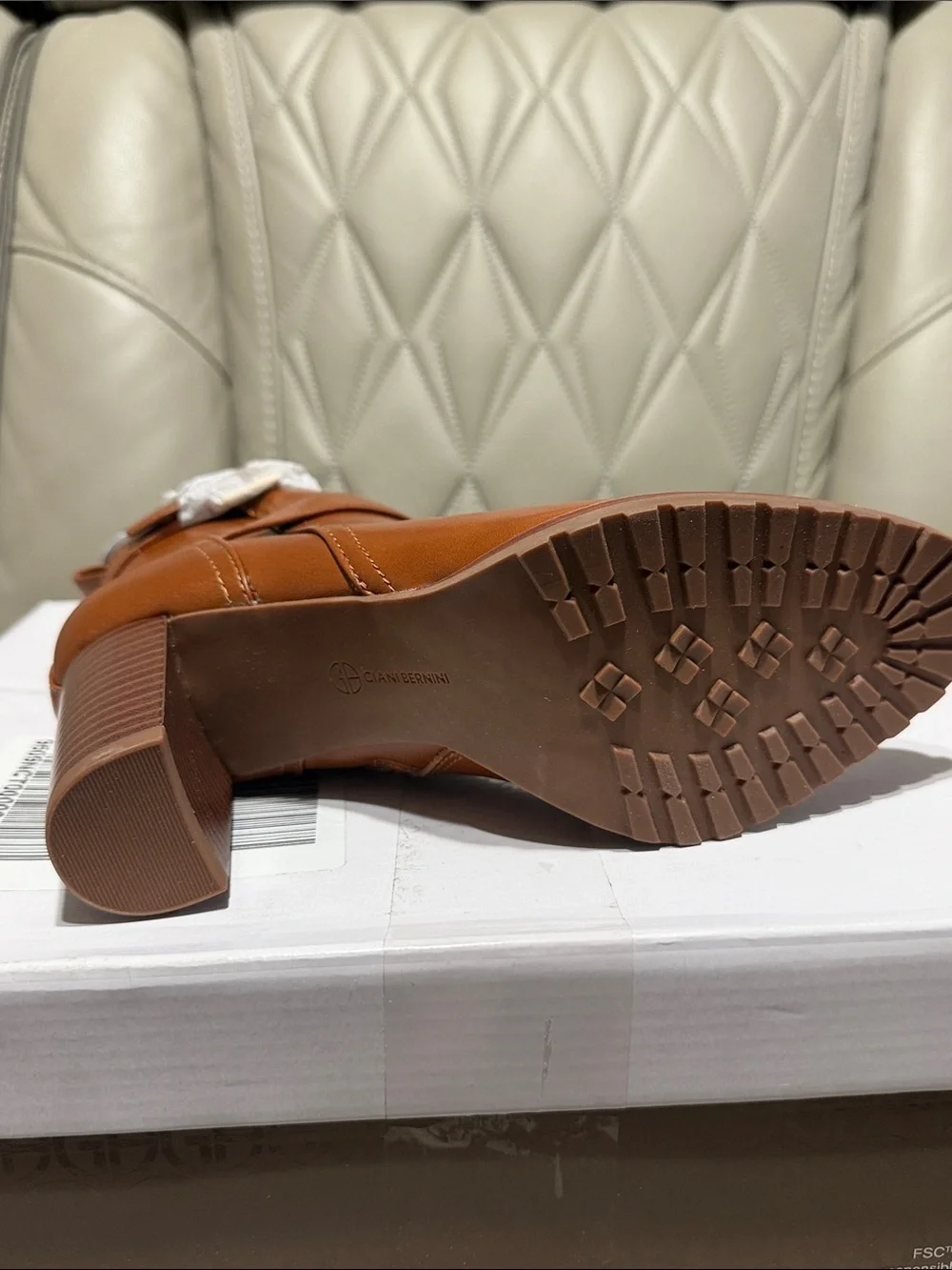 Giani Bernini Chestnut Brown Leather Block Heel Ankle Booties with Buckle
